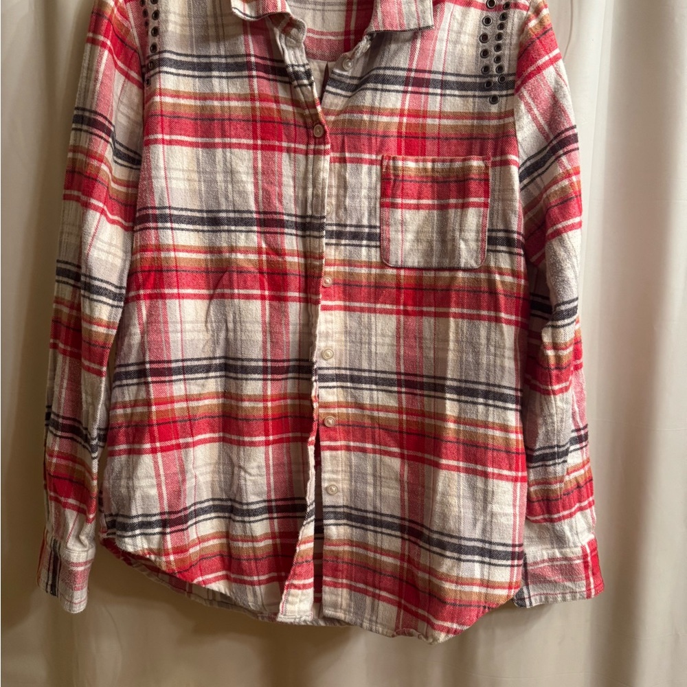 Victoria's Secret red pink and White Plaid Casual Shirt